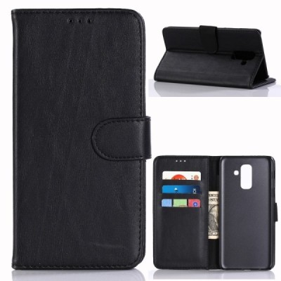 Samsung Galaxy A6+ 2018 (A605F) atverčiamas juodas odinis retro dėklas - piniginė / Priedai.lt