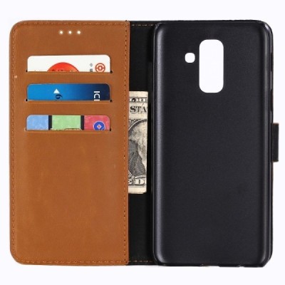 Samsung Galaxy A6+ 2018 (A605F) atverčiamas šviesiai rudas odinis retro dėklas - piniginė / Priedai.lt