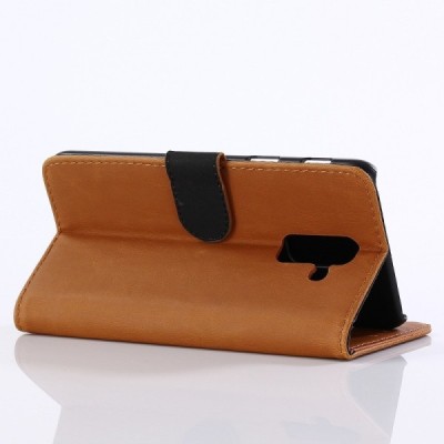 Samsung Galaxy A6+ 2018 (A605F) atverčiamas šviesiai rudas odinis retro dėklas - piniginė / Priedai.lt