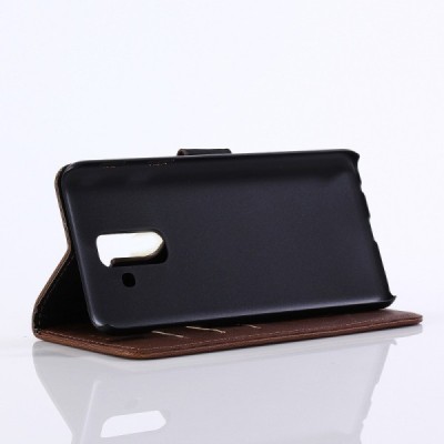 Samsung Galaxy A6+ 2018 (A605F) atverčiamas tamsiai rudas odinis retro dėklas - piniginė / Priedai.lt