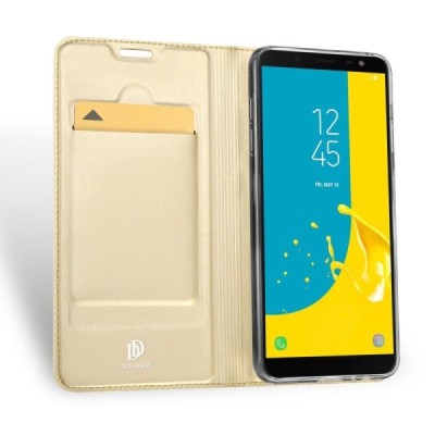 „Dux Ducis“ Skin serijos Samsung Galaxy J6 2018 (J600) auksinis odinis atverčiamas dėklas / Priedai.lt