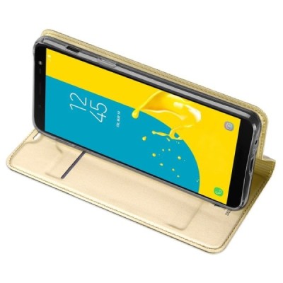 „Dux Ducis“ Skin serijos Samsung Galaxy J6 2018 (J600) auksinis odinis atverčiamas dėklas / Priedai.lt