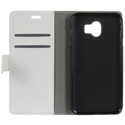 Samsung Galaxy J6 2018 (J600) atverčiamas baltas odinis dėklas - piniginė / Priedai.lt