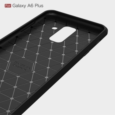Samsung Galaxy A6+ 2018 (A605F) „Carbon“ kieto silikono TPU juodas dėklas - nugarėlė / Priedai.lt