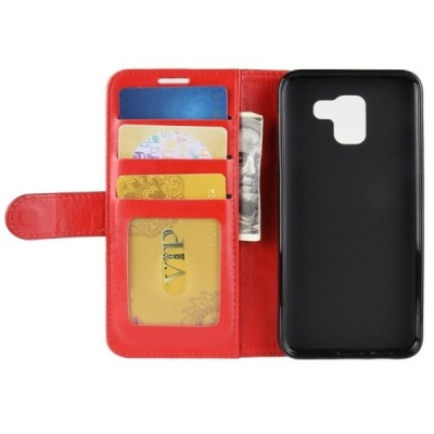 Samsung Galaxy J6 2018 (J600) atverčiamas raudonas odinis dėklas - piniginė / Priedai.lt