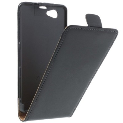 Sony Xperia Z1 compact klasisks ādas vertikāli atvēramais melns futrālis / Vacins.lv