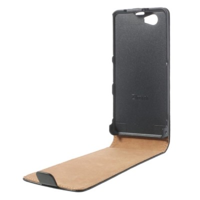 Sony Xperia Z1 compact klasisks ādas vertikāli atvēramais melns futrālis / Vacins.lv