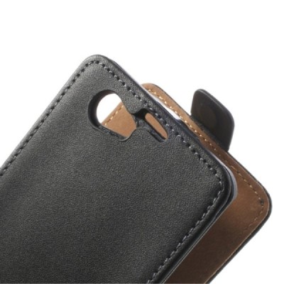 Sony Xperia Z1 compact klasisks ādas vertikāli atvēramais melns futrālis / Vacins.lv