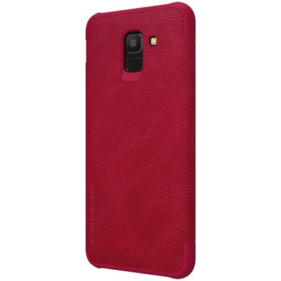 Greznais „Nillkin“ Qin sērijas ādas atvērams sarkans Samsung Galaxy J6 2018 (J600) maciņš / Vacins.lv
