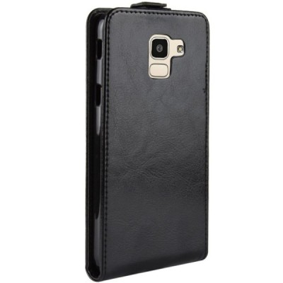 Samsung Galaxy J6 2018 (J600) klasisks ādas vertikāli atvēramais melns maciņš / Vacins.lv