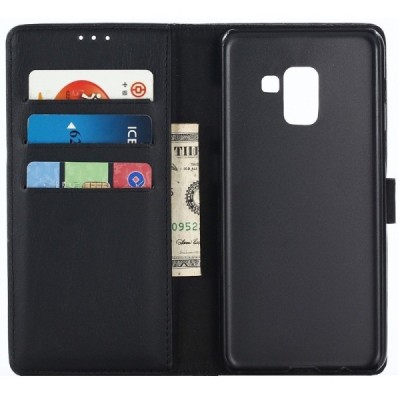 Samsung Galaxy A6 2018 (A600F) atvēramais ādas melns retro maciņš (maks) / Vacins.lv