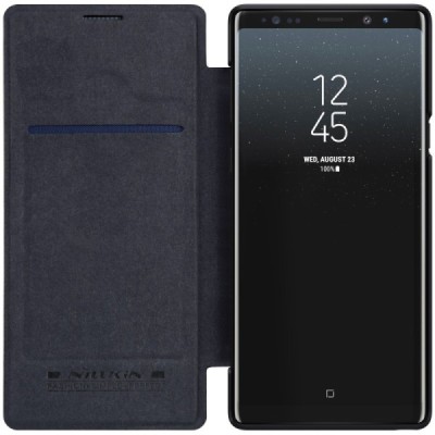 Prabangus „Nillkin“ Qin serijos juodas odinis atverčiamas Samsung Galaxy Note 9 (N960F) dėklas / Priedai.lt