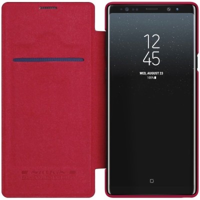 Prabangus „Nillkin“ Qin serijos raudonas odinis atverčiamas Samsung Galaxy Note 9 (N960F) dėklas / Priedai.lt