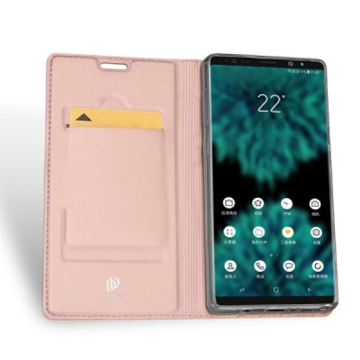 „Dux Ducis“ Skin serijos Samsung Galaxy Note 9 (N960F) rožinis odinis atverčiamas dėklas / Priedai.lt