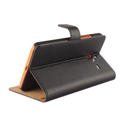 Microsoft Lumia 640 XL atvēramais ādas melns Casual maciņš (maks) / Vacins.lv