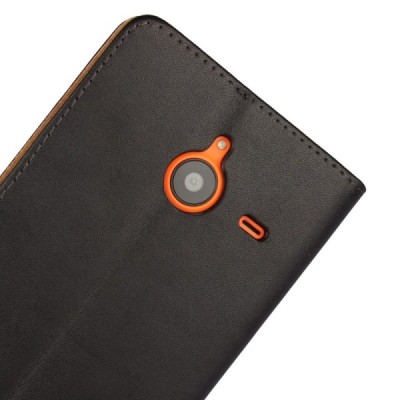 Microsoft Lumia 640 XL atvēramais ādas melns Casual maciņš (maks) / Vacins.lv