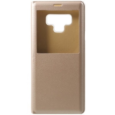Samsung Galaxy Note 9 (N960F) auksinis odinis atverčiamas dėklas su langeliu / Priedai.lt