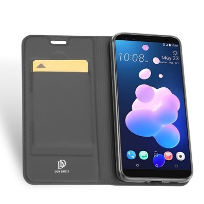 „Dux Ducis“ Skin serijos HTC U12 Plus juodas odinis atverčiamas dėklas / Priedai.lt