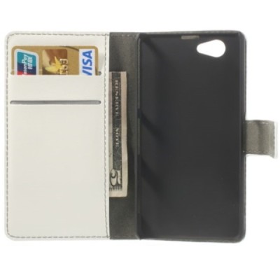 Sony Xperia Z1 compact atvēramais balts ādas futrālis - maciņš / Vacins.lv