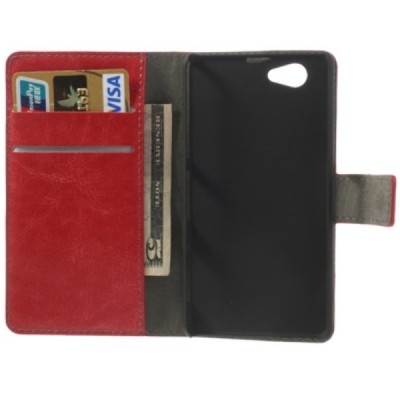 Sony Xperia Z1 compact atvēramais sarkans ādas futrālis - maciņš / Vacins.lv