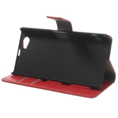 Sony Xperia Z1 compact atvēramais sarkans ādas futrālis - maciņš / Vacins.lv