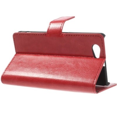 Sony Xperia Z1 compact atvēramais sarkans ādas futrālis - maciņš / Vacins.lv