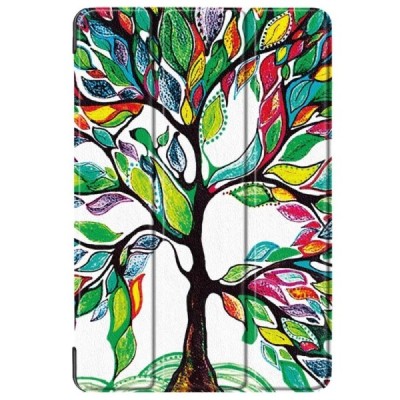 Samsung Galaxy Tab A 10.5 2018 (T590, T595) Wood atvēramais krāsains, balts maciņš / Vacins.lv