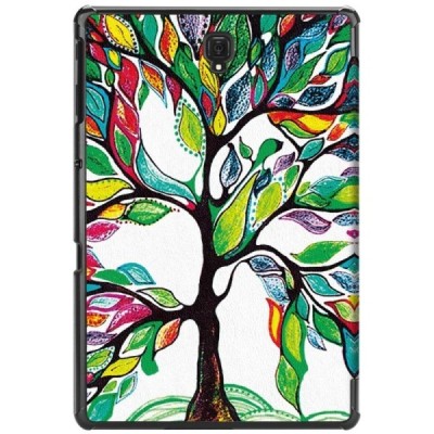 Samsung Galaxy Tab A 10.5 2018 (T590, T595) Wood atvēramais krāsains, balts maciņš / Vacins.lv