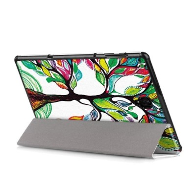 Samsung Galaxy Tab A 10.5 2018 (T590, T595) Wood atvēramais krāsains, balts maciņš / Vacins.lv