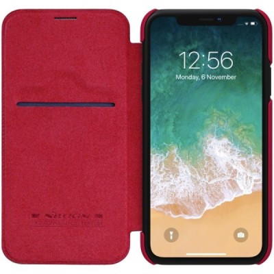 Greznais „Nillkin“ Qin sērijas ādas atvērams sarkans Apple iPhone Xr maciņš / Vacins.lv