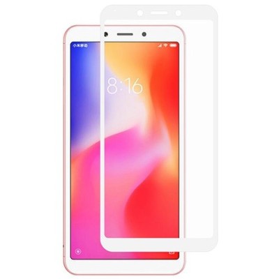 Xiaomi Redmi 6 / 6A „Mocolo“ 9H Tempered Glass sustiprintos apsaugos baltas pilnai dengiantis apsauginis ekrano stiklas 0,26 mm