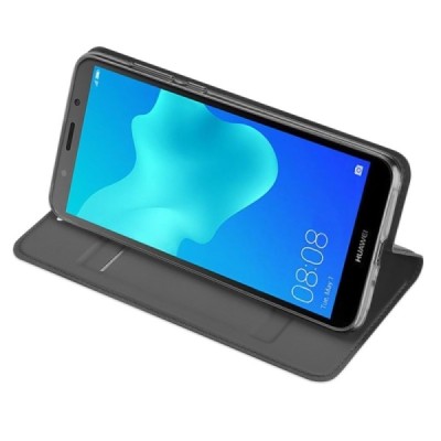 Huawei Y5 2018 (Honor 7S) „Dux Ducis“ Skin sērijas melns ādas atvērams maciņš / Vacins.lv