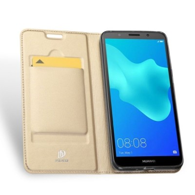 Huawei Y5 2018 (Honor 7S) „Dux Ducis“ Skin sērijas zelta ādas atvērams maciņš / Vacins.lv