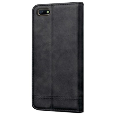 Huawei Y5 2018 (Honor 7S) „Deluxe“ ādas atvēramais melns maciņš (maks) / Vacins.lv