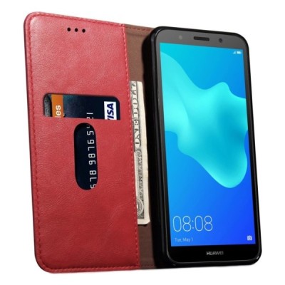 Huawei Y5 2018 (Honor 7S) „Deluxe“ ādas atvēramais sarkans maciņš (maks) / Vacins.lv