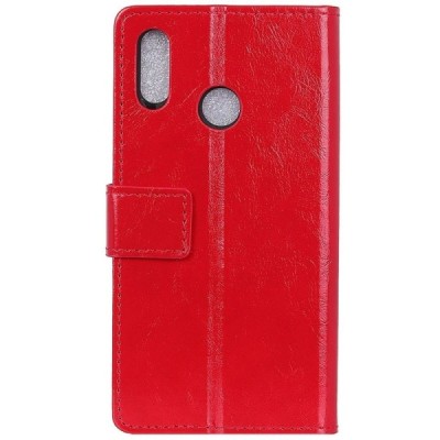 Huawei Honor Play atverčiamas raudonas odinis dėklas, knygutė - piniginė / Priedai.lt