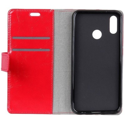 Huawei Honor Play atverčiamas raudonas odinis dėklas, knygutė - piniginė / Priedai.lt