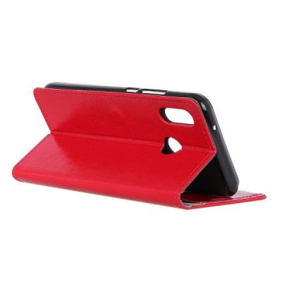 Huawei Honor Play atverčiamas raudonas odinis dėklas, knygutė - piniginė / Priedai.lt