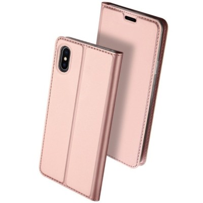 Apple iPhone Xs Max „Dux Ducis“ Skin sērijas rozs ādas atvērams maciņš / Vacins.lv