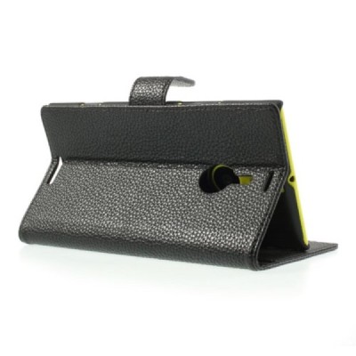 Odinis atverčiamas juodas Nokia Lumia 1520 dėklas (dėkliukas) - piniginė / Priedai.lt