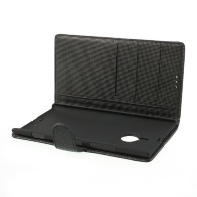 Odinis atverčiamas juodas Nokia Lumia 1520 dėklas (dėkliukas) - piniginė / Priedai.lt