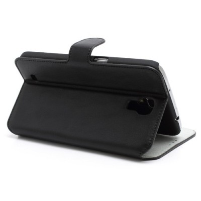 Juodas odinis atverčiamas Samsung Galaxy Mega 6.3 dėklas - piniginė / Priedai.lt