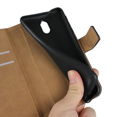 Nokia 3.1 (2018) atvēramais ādas melns maciņš, grāmata (maks) / Vacins.lv