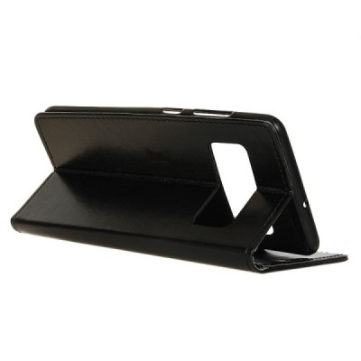 Samsung Galaxy Note 8 (N950F) atvēramais ādas melns maciņš (maks) / Vacins.lv