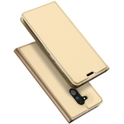 „Dux Ducis“ Skin serijos Huawei Mate 20 Lite auksinis odinis atverčiamas dėklas / Priedai.lt