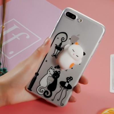 Apple iPhone 7 Plus (iPhone 8 Plus) „Squezy“ Cat kieto silikono TPU skaidrus dėklas - nugarėlė / Priedai.lt