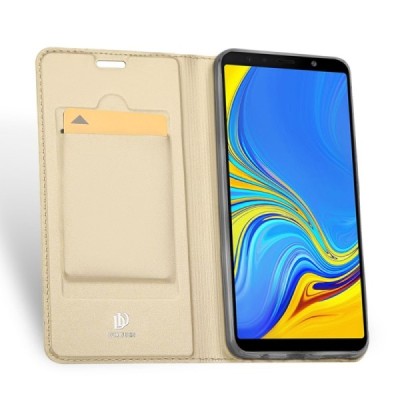 Samsung Galaxy A7 (2018) „Dux Ducis“ Skin sērijas zelta ādas atvērams maciņš / Vacins.lv