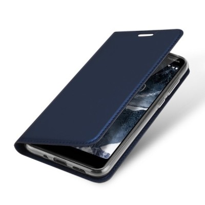 Nokia 5.1 (2018) „Dux Ducis“ Skin sērijas zils ādas atvērams maciņš / Vacins.lv