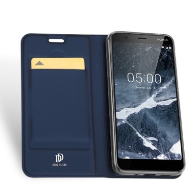 Nokia 5.1 (2018) „Dux Ducis“ Skin sērijas zils ādas atvērams maciņš / Vacins.lv