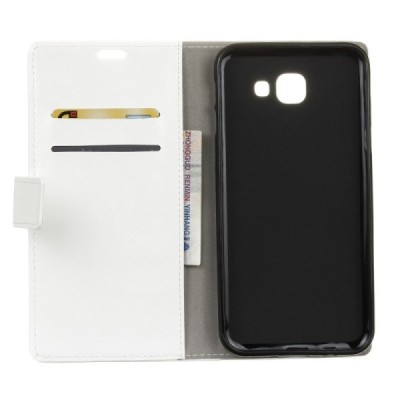 Samsung Galaxy J4+ atvēramais ādas balts maciņš (maks) / Vacins.lv